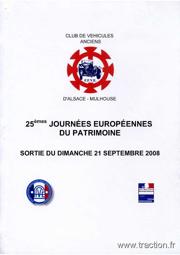 20080921 0 CVAAM 01.jpg - 21/09/2008 - CLUB DE VƒHICULES ANCIENS D'ALSACE-MULHOUSECVAAM BP 1186 - 68053 MULHOUSE CEDEX25�mes JOURNƒES EUROPƒENNES DU PATRIMOINEProgramme
